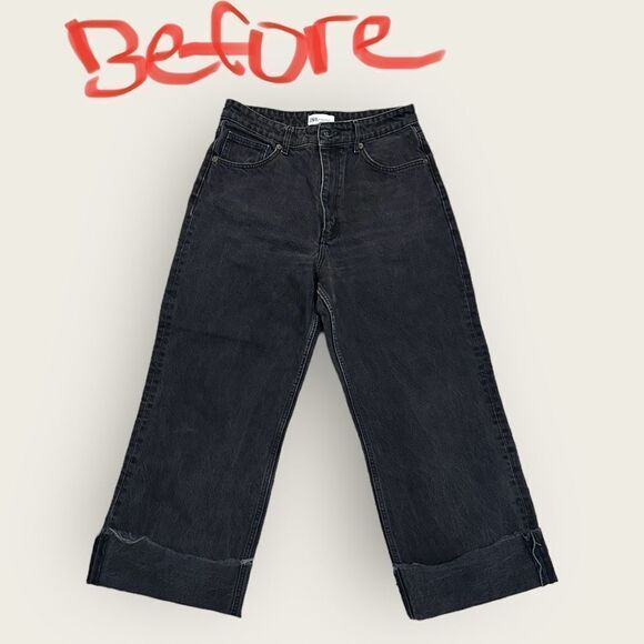 Custom Reworked Zara Black Denim Jean Maxi Skirt With Slit Raw Hem Maxi Skirt - Picture 8 of 12